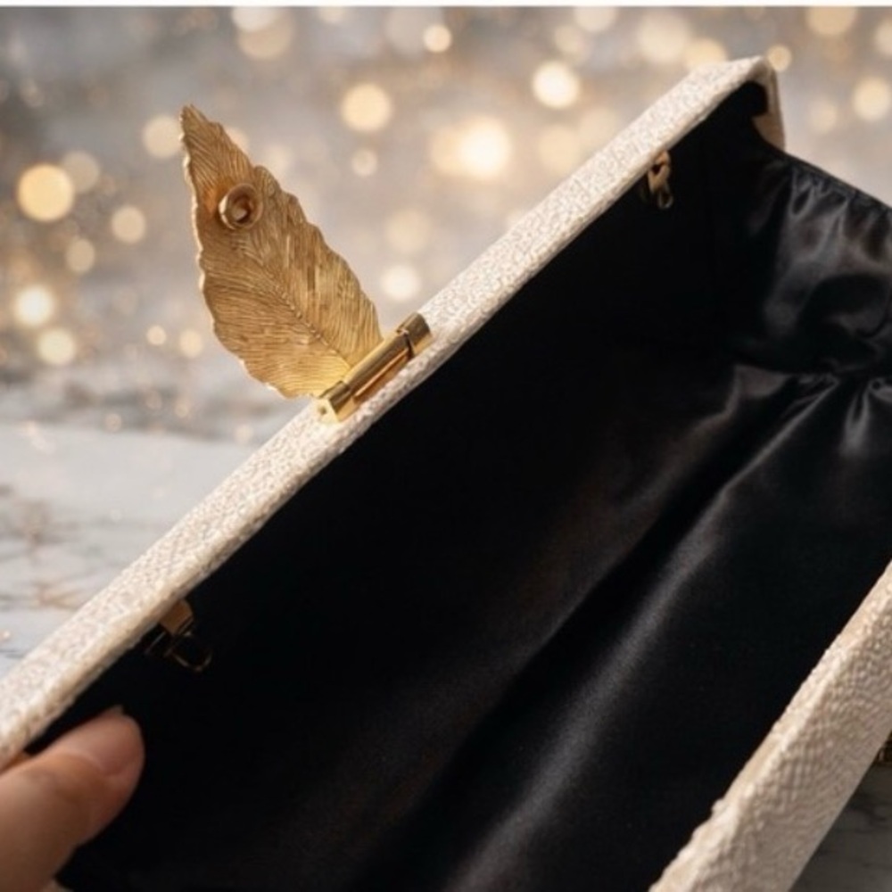 Elegant Cream Clutch with Gold Chain - Picture 2 of 4